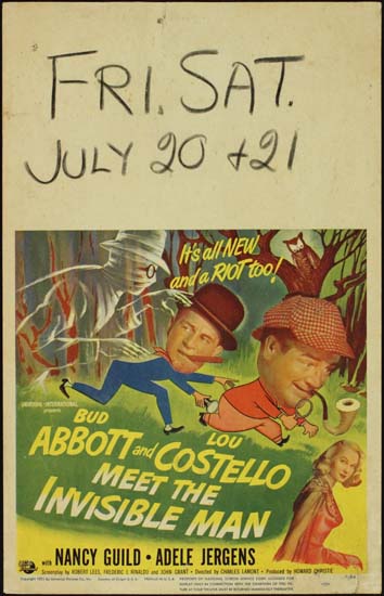 Abbott and Costello Meet The Invisible Man US Window Card movie poster